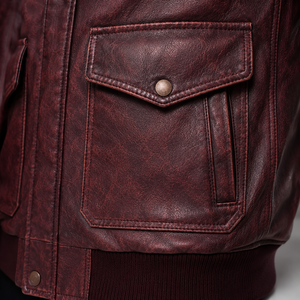 Veste en cuir véritable vintage unisexe personnalisée, style bomber, couleur bordeaux, coupe-vent, durable, respirante, hiver, OEM - Product Image 2