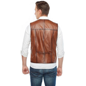 <b>Men</b> Leather <b>Waistcoat</b> Custom Design Lightweight Breathable Solid Color Leather Vest Windproof Sleeveless - Product Image 5