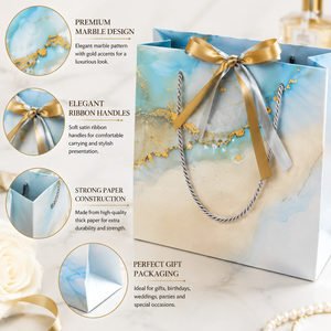 Luxury Gift Paper <b>Bags</b> with Ribbon Handles Marble Design Premium Recyclable Shopping Packaging <b>Bags</b> for Weddings Birthdays Gift - Product Image 3