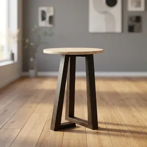 Modern Stone Top Wood Side <b>Table</b> Minimalist Design Living Room Furniture Handmade <b>Round</b> Side <b>Table</b> - Product Image 1