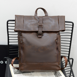 Minimalist PU Leather Roll Top Backpack with Buckle Closure Unisex Laptop <b>Bag</b> 20-39L Capacity Shoulder Straps Handle Durable - Product Image 6