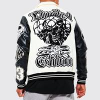 Blouson Bomber Varsity Homme Personnalisé Grande Taille Style Urbain Bicolore Blanc et Noir Imprimé Lettres Imperméable Écologique Hiver