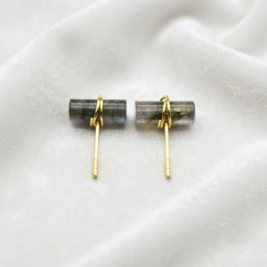 Ratnarachit Labradorite <b>Earrings</b> 12x5mm Rounded Rectangle Wire Wrapped Gold Plated Minimalist <b>Studs</b> for Gift - Product Image 3