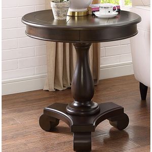 Espresso Rene <b>Round</b> Wood Pedestal <b>Side</b> <b>Table</b> Elegant Coffee <b>Tables</b> Collection - Product Image 3