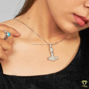 Luxury Statement Hammer Pendant With High Shine Silver Finish And Iced Out Stone Detailing - Product Image 5