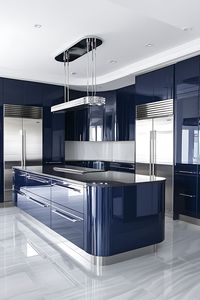 Juego de Gabinetes de Cocina de Madera Azul Oscuro con Acabado Brillante, Estándar E0, con Isla, para Proyectos de Villas, Fácil de Limpiar - Product Image 2