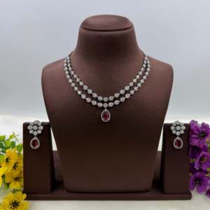 Indian Ethnic Aarohi American Diamond Delicate Gold-Plated Bridal Necklace & Earring Set - Product Image 6