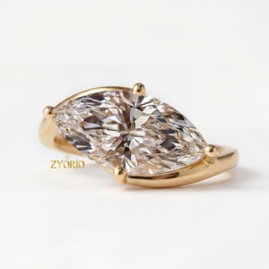 Anillo de Compromiso de Diamante Cultivado en Laboratorio de Primera Calidad, Corte Marquesa, Estilo Solitario Bypass, Oro de 14K/18K, para Boda, Fiesta, Aniversario - Product Image 2