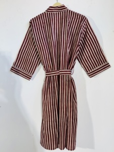 Bata Kimono de Algodón a Rayas Color Granate |   Bata informal de manga larga para estar en casa |   Albornoz para Mujer - Product Image 3