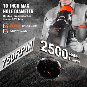Macchina per Carotaggio Diamantato 10 Pollici, Trapano per Calcestruzzo a Umido con Supporto e Ruote, Velocità 750 RPM, con Filettatura di Sollevamento 1-1/4 Pollici - Product Image 3