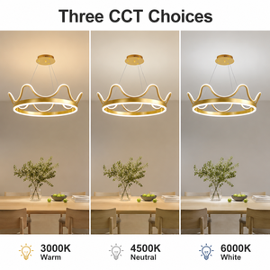 Modern Metal <b>Ring</b> Chandelier Tricolor LED Adjustable Height Gold Finish For Dining Room Living Room Restaurant - Product Image 3