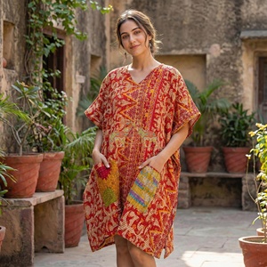 indian women kaftan dress Vintage Kantha <b>stitched</b> Cotton kaftan <b>hand</b> <b>stitched</b> assorted color designed - Product Image 5