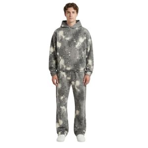 Custom Tonal Black Botanical Print <b>Mens</b> Fleece Tracksuit Set Hoodie Joggers Subtle Streetwear Graphic Matching Outfit <b>Jacket</b> - Product Image 5