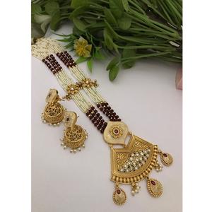 Ensemble collier et boucles d'oreilles ethniques en laiton plaqué or de haute qualité, style Kundan Polki avec moissanite, pour cadeau de mariage femme - Product Image 2