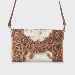 Bolso Bandolera de Cuero Vacuno con Diseño Floral Grabado a Mano – Bolso de Hombro Vintage para Mujer - Product Image 1