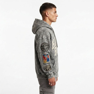 Sudadera con capucha de forro polar para hombre al por mayor, con cremallera completa, bordado personalizado, de algodón 100% pesado, corte holgado y hombros caídos - Product Image 3