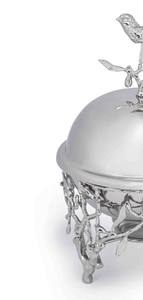 Plat de service de luxe en argent avec figurine d'oiseau, base élégante en forme de branche, chauffe-plats et soupière pour buffets d'hôtels du Golfe et traiteurs de mariages - Product Image 6