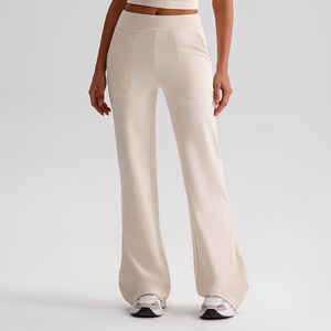 High Quality With Pockets <b>Flare</b> Wide Leg Pants Women Nude Feel Elastic Butt Lift High Waist Women's Pants & Trousers - Product Image 4