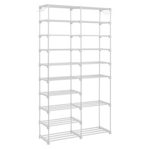 FCH 10 Layers Non-Woven White Shoe Rack Double Row with Iron Pipe 85.7*29.8*158cm PP Pad + Plastic Accessories - Product Image 3