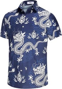 Men's Casual Button-<b>Down</b> Shirts Hawaiian Shirt Short Sleeve Beach Clothes with Pockets - Product Image 2
