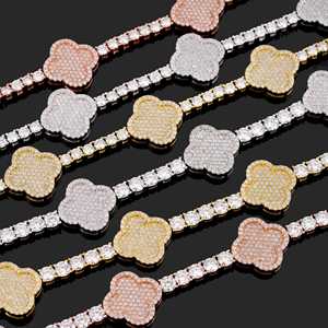 Fully Iced Out Clover Tennis Bracelet <b>Solid</b> <b>Gold</b> VVS Clarity Lab Diamond Stackable Charm - Product Image 2