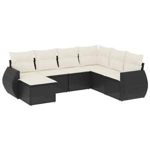 Ensemble de canapés de jardin en rotin PE noir et crème avec structure en acier thermolaqué, mobilier d'extérieur élégant - Product Image 2