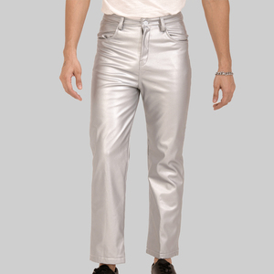 Pantalon en cuir simple de haute qualité pour homme, élégant, brillant, avec poches, coupe droite, respirant, ajustement régulier, pour l'hiver et les activités de plein air, vente en gros - Product Image 4