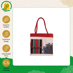 Latest Fashion of Eco-Friendly Tote Shopping <b>Bag</b> Laminated Jute <b>Fabric</b> with Geometric Pattern Padded Handle and Top Zipper - Product Image 2