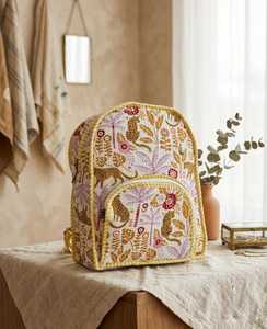 Custom Quilted Durable Fashion Detachable Zipper <b>Student</b> <b>Backpack</b> Animal Prints Cotton Lightweight Travel Daypack 15 Inches - Product Image 2
