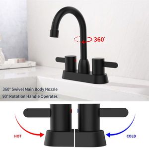 Rubinetto per Lavabo RV Nero Opaco a 2 Maniglie, Miscelatore per Lavabo a 3 Fori per Bagno - Product Image 3