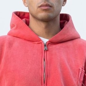 Nouveautés – Sweat-shirt à capuche zippé surdimensionné personnalisé pour homme, couleur rouge corail unie, en coton French Terry, coupe courte, idéal pour l'automne - Product Image 5