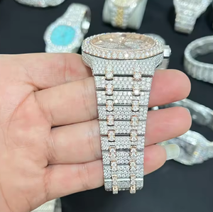 Reloj de Pulsera de Cuero Automático para Hombre con Moissanita de Lujo en Oferta, con Esfera de Agujas y Caja de Acero Inoxidable, Estilo Hip Hop - Product Image 1