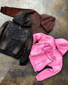 เสื้อมีฮู้ดผู้ชายแบบกำหนดเองผ้าคอตตอน100% มีซิปแบบสวมหัวปักลายกรดซักได้ - Product Image 2