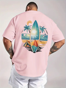 Men's Pink T-Shirt Short Sleeve O-Neck Digital <b>Print</b> Beach <b>Surf</b> Design Regular Fit 100% Cotton Jersey Breathable Casual 220g - Product Image 4