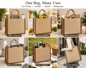 Sac de courses en jute avec poignée de longueur moyenne, option logo personnalisé, couleur marron naturel, pour les courses et les cadeaux - Product Image 5