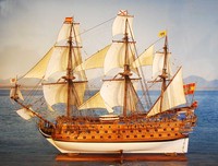 T323 - Maquette de bateau en bois de cèdre San Felipe entièrement assemblée, style nautique, peinte à la main, pour décoration intérieure 74Lx24.5Wx66.5H cm