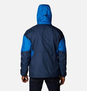 Men'<b>s</b> Navy Blue Color Blocking Windbreaker <b>Jacket</b> Windproof Zipper Closure Casual Winter Wear Hooded Regular Fit High Street - Product Image 4