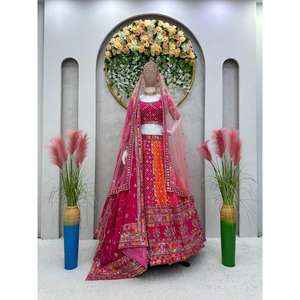 TENDANCE GEORHETTE DIGITAL PRINT THREAD SEQUENCE WORK LEHENGA CHOLI AVEC DEUX DUPATTA ROSE - Product Image 1