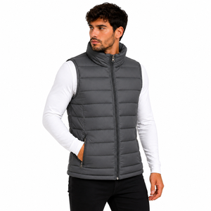 Chaleco Acolchado Ligero Sin Mangas para Hombre, Chaqueta de Invierno con Cuello Redondo, Cierre de Cremallera, Diseño Casual a Rayas, Poliéster/Algodón, Antiencogimiento, Calentador Corporal - Product Image 5