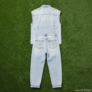 Women Light Blue Denim <b>Shirt</b> And Jeans Set Sleeveless Button <b>Shirt</b> Casual Two Piece Matching Outfit Streetwear Fashion - Product Image 6
