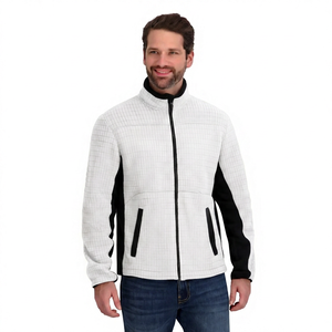 Chaqueta de Forro Polar a Cuadros Gris para Hombre, Cuello Alto con Cremallera, Casual, Resistente al Viento, para Otoño, Corte Regular, con Bolsillos - Product Image 4