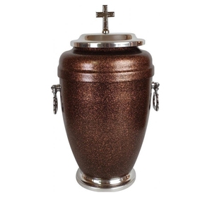 Urne funéraire en métal noir mat personnalisée pour cendres d'adultes, grande urne funéraire avec couvercle en croix argentée et poignées latérales - Product Image 4