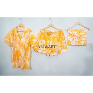 Conjunto de Pijama de Algodón con Estampado a Mano, Estilo Canguro, Hecho en India, Vintage, Hermoso, Ropa de Dormir Corta para Otoño, Verano y Primavera - Product Image 1