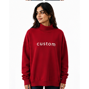 Sudadera Oversize de Invierno para Mujer con Cuello Alto Simulado, de Algodón Afelpado, Manga Larga, Dobladillo Acanalado, Logotipo Frontal, Venta al por Mayor - Product Image 1