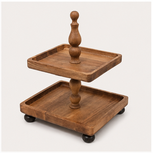Support à gâteau artisanal à 2 niveaux en bois d'acacia, présentoir carré pour cupcakes et plateau de service pour desserts, idéal pour mariages et fêtes - En promotion - Product Image 5