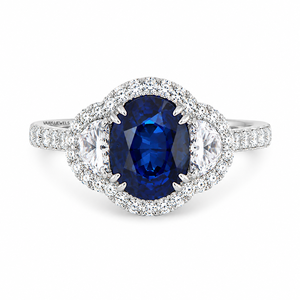 Bague de fiançailles Vaayu Jewels avec saphir bleu ovale et halo de diamants taille poire sertis pavé, or 10K 14K 18K et argent 925 935 - Product Image 1