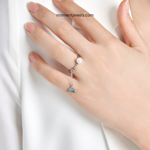925 Sterling Silver Ocean Fish Tail <b>Ring</b> for <b>Couple</b> Simple Style Mermaid Tail Pearl <b>Ring</b> Artificial Zircon - Product Image 2