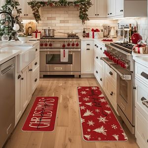 Set di tappetini da cucina Merry Christmas Xmas Trees Snowflake Let IT Snow Winter Decor Low Profile 17x29/17x47 Tappeti per uso in cucina - Product Image 2