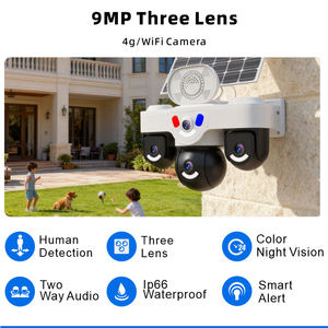 Solar Panel Rechargeable Two Way Audio Triple Lens <b>Outdoor</b> <b>Wireless</b> <b>Camera</b> With Red Blue Flash Light V380 Pro Real-Time Remote V - Product Image 6