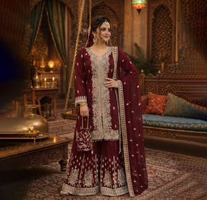 Grand fuax georgette ชุดสูททำงานซาลวาร์สำหรับผู้หญิงดีไซน์เสื้อผ้าอินเดียและปากีสถานที่สง่างาม - Product Image 1
